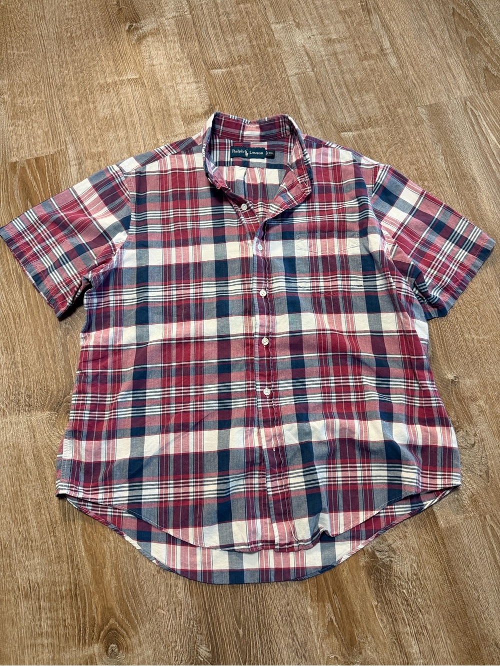 Ralph Lauren XL Plaid Short Sleeve Button Down Shirt Red Navy Classic Fit
